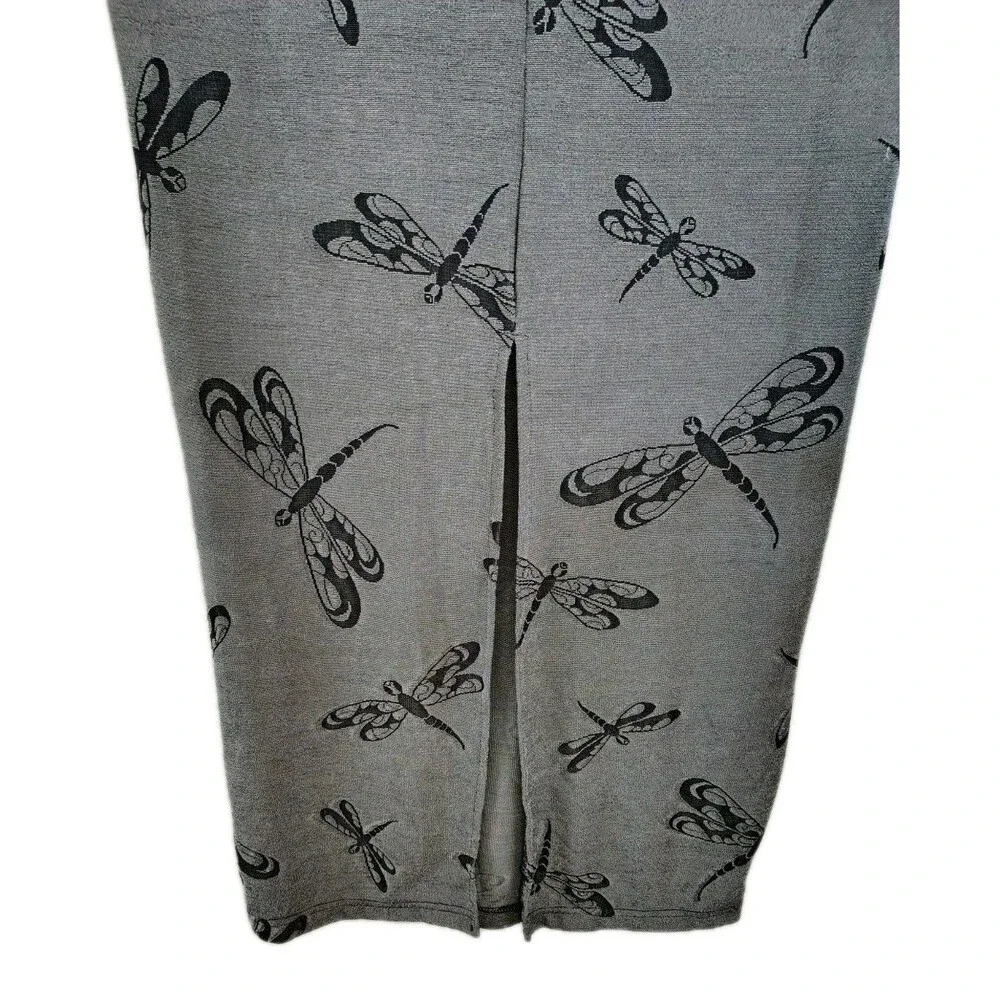 Vintage Maxi Pencil Skirt Size L Waist 26 Dragonfly Print  Gray Back Slit USA - Picture 5 of 6